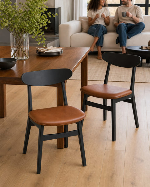 Set of 2 Mid-Century Modern Dining Chairs with Solid Wood Legs — lifestyle scene 1